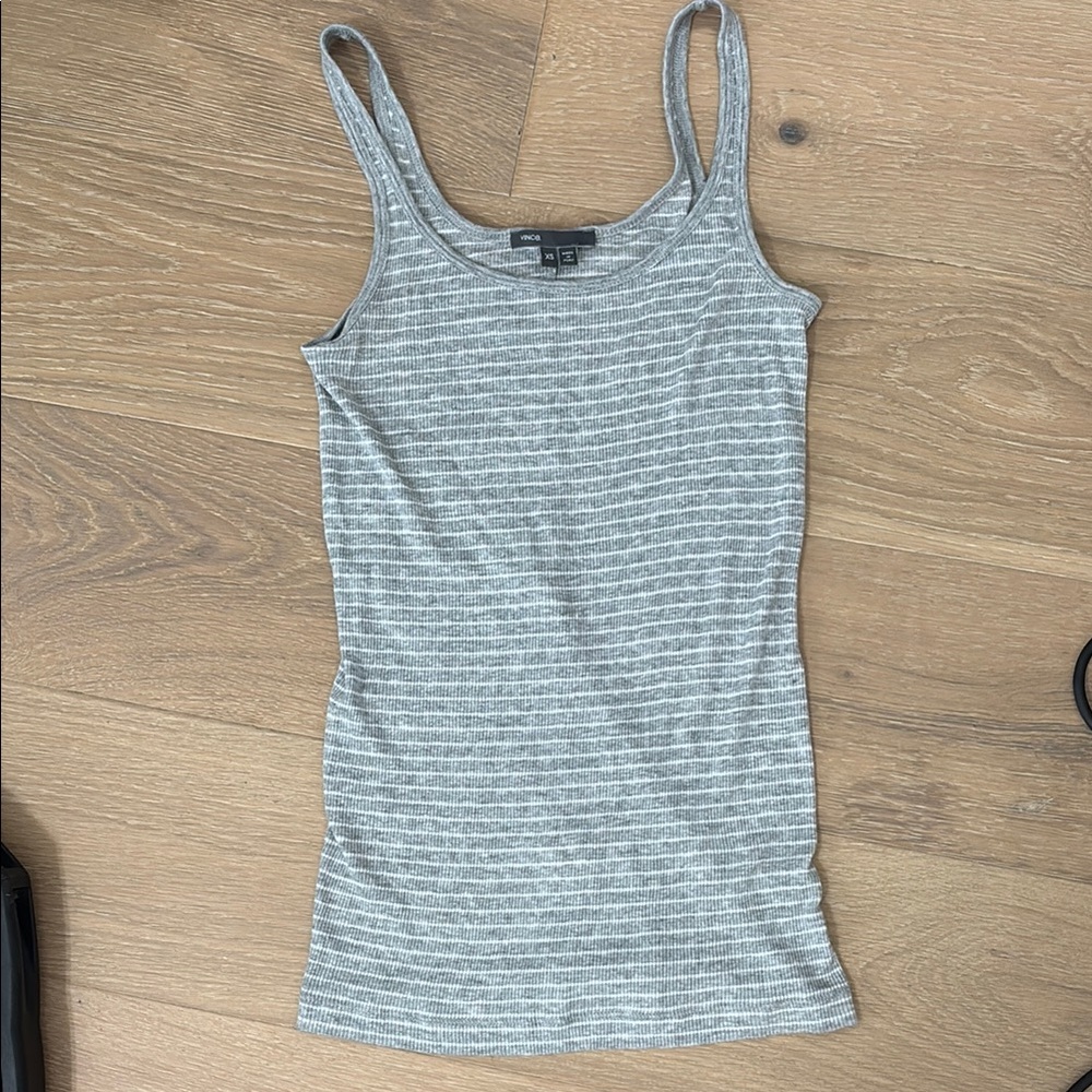 Vince Light Gray Striped Tank Top
